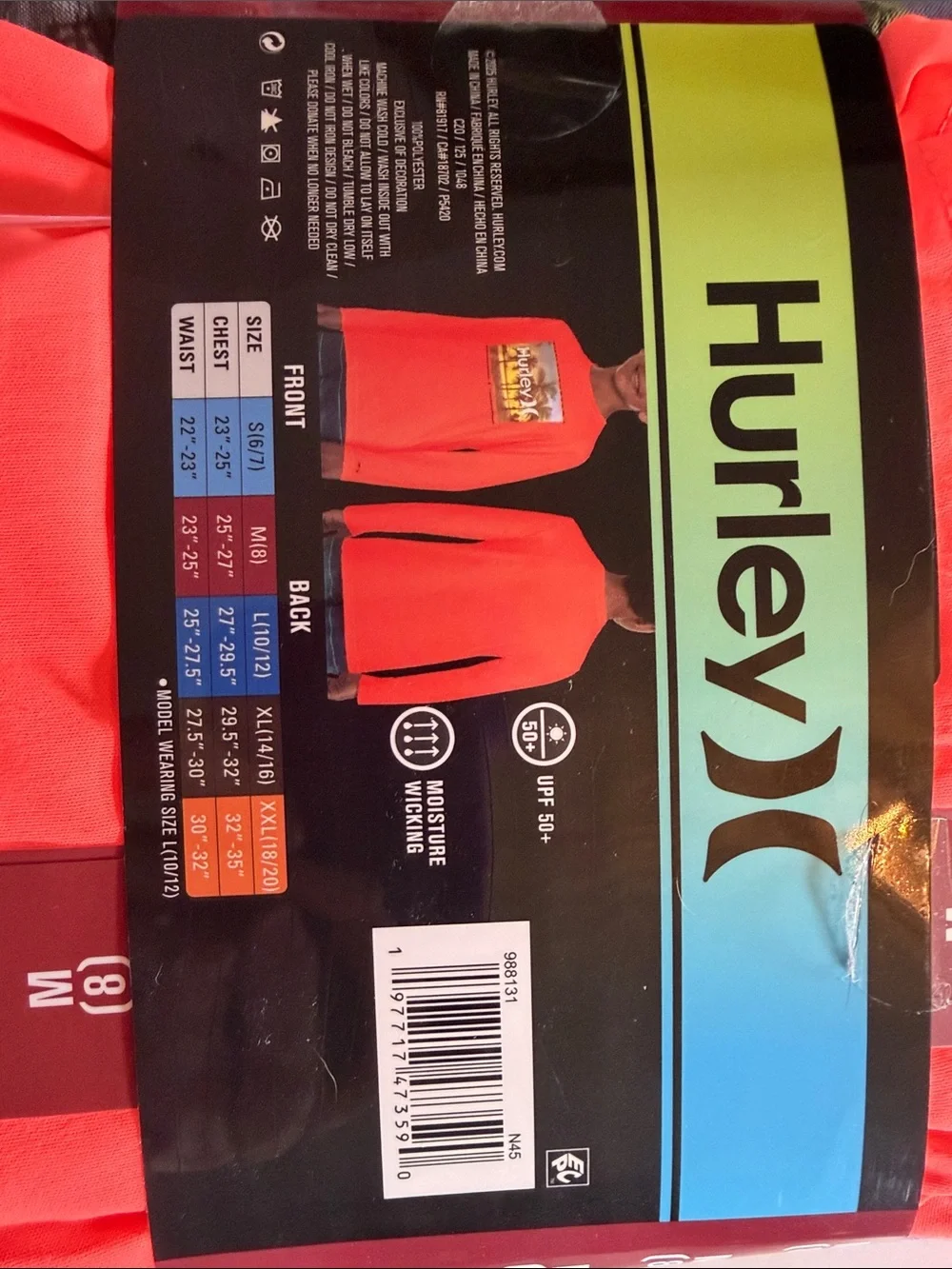 Hurley Bright Neon Orange Long Sleeve UPF Swim Shirt